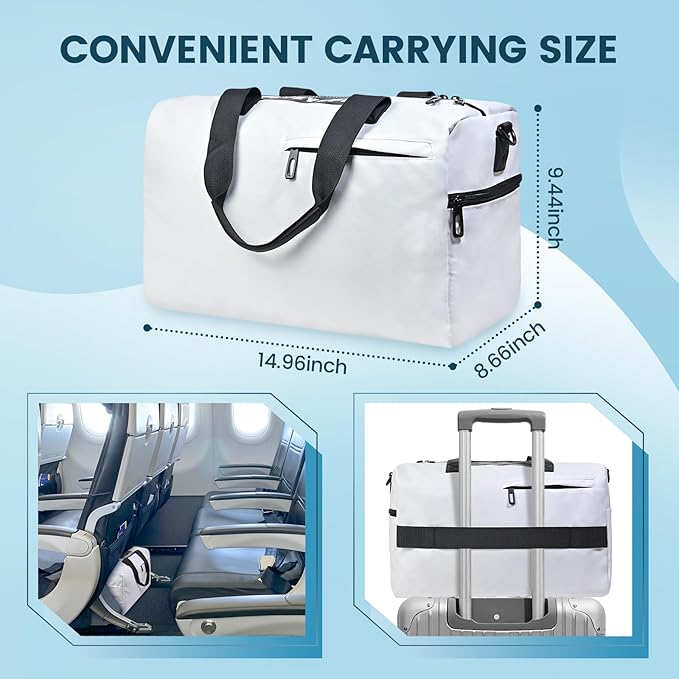 Lightweight Gym Bag for Women Man,Water Resistant Duffle Bag for Travel with Wet Pocket,Wear-resistant Weekender Overnight Duffel Bag,Travel Bag Easy to Clean Tote bag for women(White)