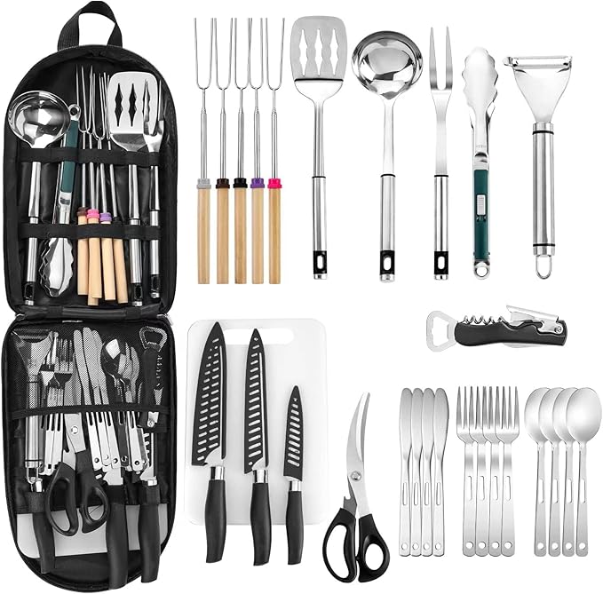 Camping Cookware Storage Bag - Camping Cooking Utensils Set Bag Camping Tool Portable Storage Bag Suitable for Knife, Fork, Spoon, Chopping Board, Chef's Knife,Kitchenware Storage