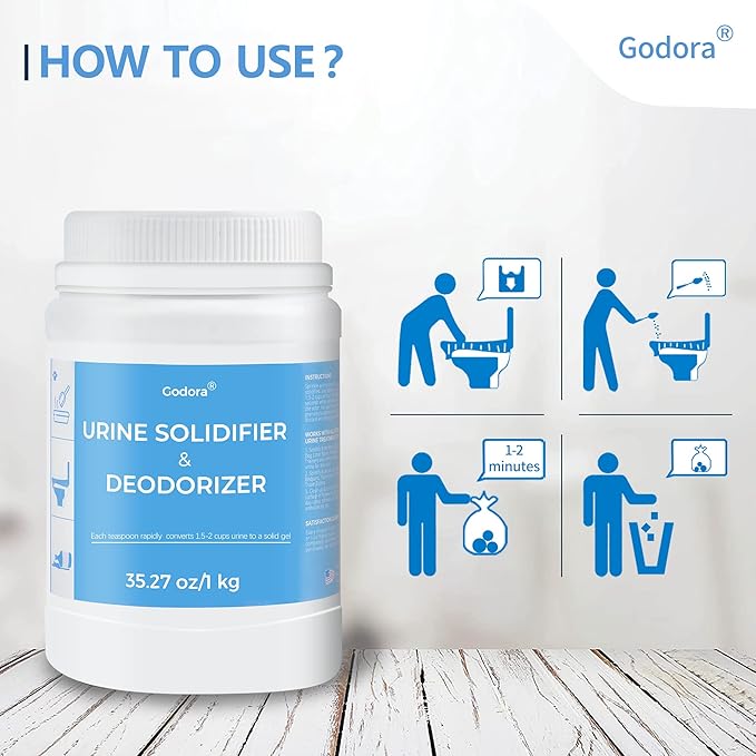 Godora ECO-Friendly Poo Gel Powder with Spoon, Fast-Absorbing Camping Toilet Chemicals, Rapidly Biodegradable Eco Gel for Portable Toilet, for Outdoor Portable Bedpans & Emergencies