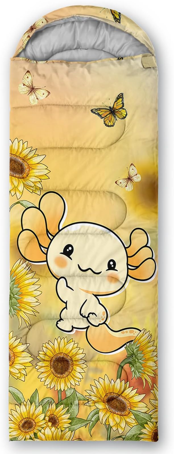 BSNTHO Sunflower Axolotl Printed Camping Sleeping Bag,3 Season Warm & Cool Weather,Lightweight,Waterproof Sleeping Bag for Adults & Kids,Traveling,and Outdoors,Camping Gear Equipment,31x90inch