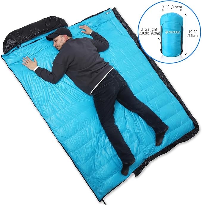 NewDoar Urltra-Light Camping Sleeping Bag 800FP White Goose Sown Spring Summer Outdoor Autumn Mummy Sleeping Bag for Hiking Tent