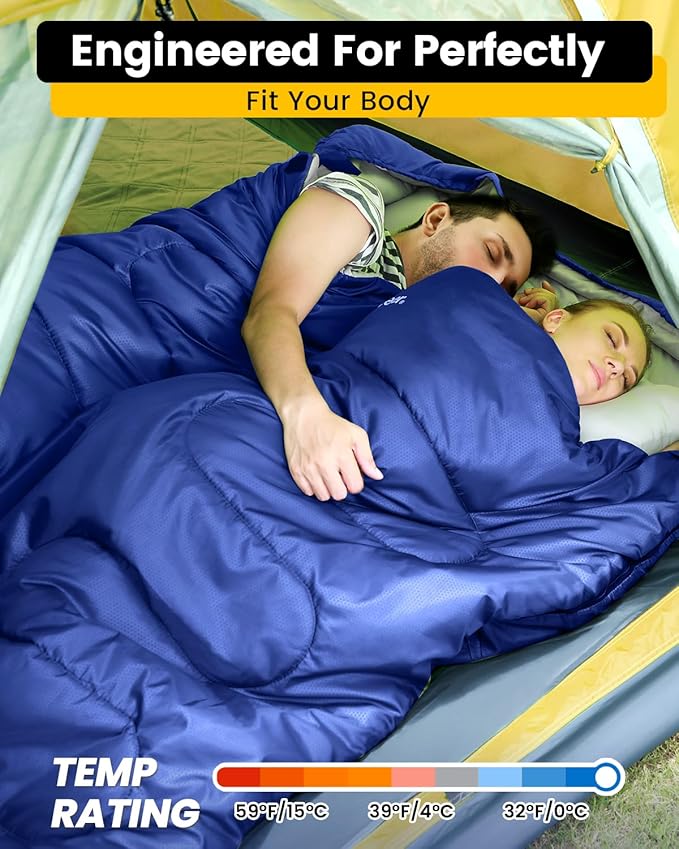 Sportneer Double Sleeping Bag for Adults with 2 Pillows, Queen Size Two Person Sleeping Bag for All Season, 2 Person Sleeping Bags for Cold Weather Camping Hiking Backpacking