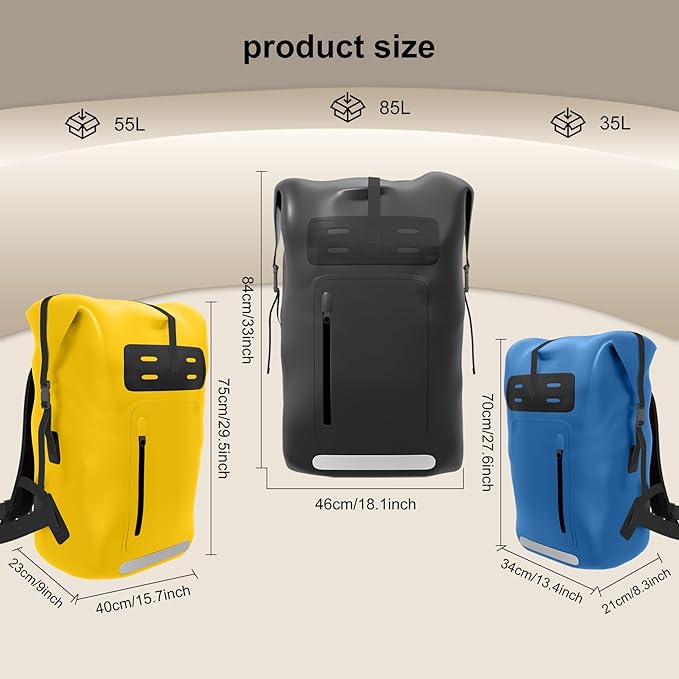 Waterproof Backpack,Heavy Duty Hiking Backpack,35/55/85L dry bag backpack waterproof for Men,Roll-Top Closure,for Kayaking, Travel, Hiking, Fishing, Camping, Motorcycles (yellow, 35L)