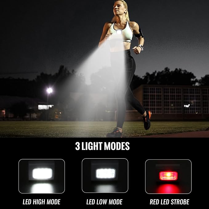 Clip on Running Lights, 2Pack Rechargeable Night Light with Strong Magnet Reflective, LED Running Lights 3 Modes Brightness with Red Strobe for Runners Joggers Camping Hiking Walking Outdoor Adventure