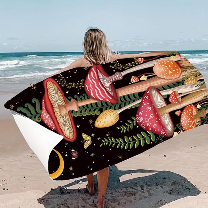Microfiber Oversized Lightweight Thick Mushroom Beach Towel 71"x31.5" XL Extra Large Terry Sand Free Towels Travel Swim Pool Yoga Gym Camping for Women Men Beach Essentials Accessories Vacation Gift