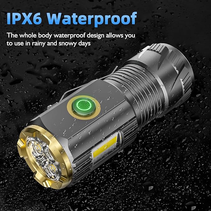 Mini LED Flashlight with Magnetic Base and Side Clip, 6 Modes, high Lumen, USB Rechargeable, IPX6 Waterproof, Best Small Flashlight for Camping, Repair and Emergencies