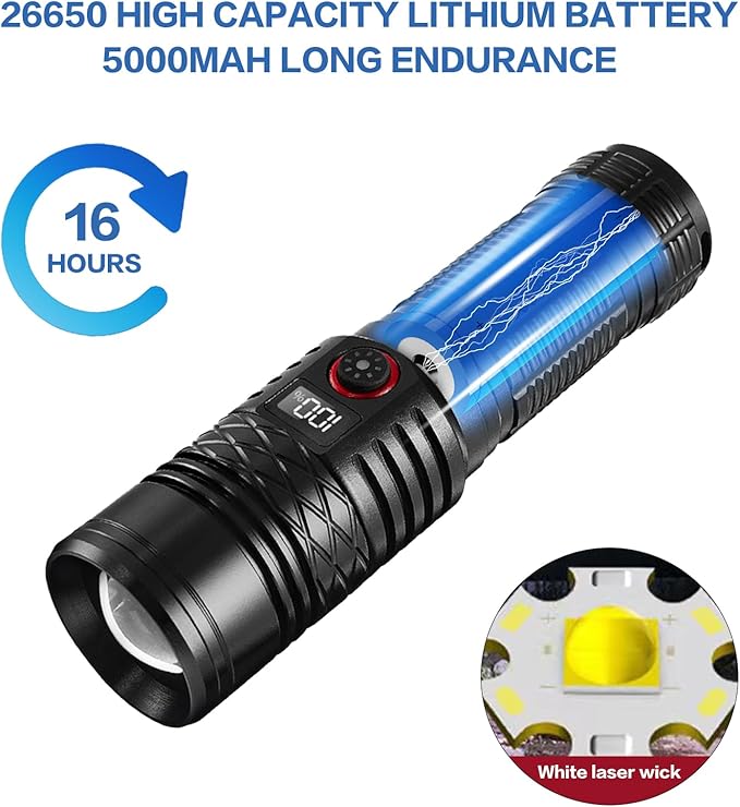 Flashlights High Lumens Rechargeable, Super Bright Flashlight, Adjustable Tactical Flashlight 5Mode Waterproof Handheld Flash light for Emergencies, Camping, Hiking