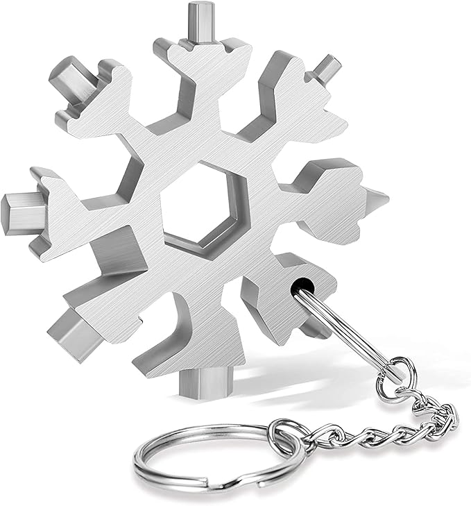 18-in-1 Snowflake Multi Tool, Gift for Boys Father/Dad Husband, Portable Stainless Multi-Tool Compact Snowflake Tool Multi Instrument Outdoor, DIY Handyman Hand Tools Christmas Gift (Sliver)
