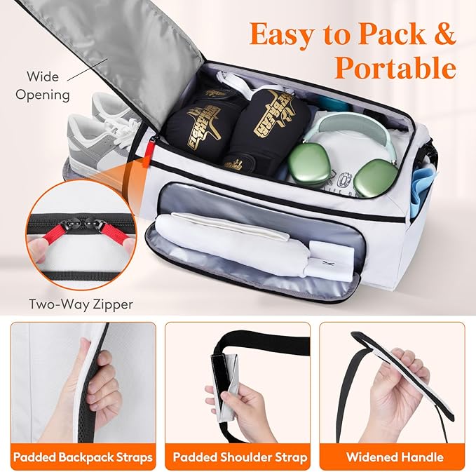Lifewit Gym Bag for Men & Women with Shoe Compartment, 40L Carry On Duffle Bag for Travel, 3 In 1 Waterproof Weekender Workout Overnight Sports Backpack with Dry and Wet Seperation, Silver Gray