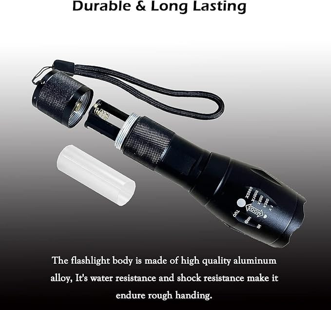 Military Grade Tactical LED Flashlight 3000 Lumen Torch with Zoomable, Water Resistant (2pack 5 Modes)