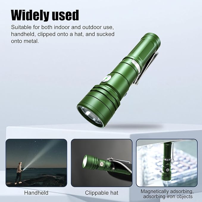 CYANSKY Rechargeable Flashlight,Super Bright,Flashlights High Lumens, Small EDC Flashlights for Emergencies,with Magnetic Base,IP68 Waterproof Flash Light for Camping,Hiking,Outdoor,Home (Green)
