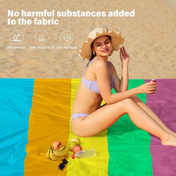 Beach Blanket Oversized Extra Large 10'X 9',Waterproof Sandproof Beach Blanket 2-8 Adults Lightweight Durable for Travel Camping Hiking Picnic