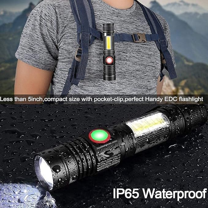 Magnetic Flashlight USB Rechargeable, Work Flash Light 2000Lumens, Super Bright LED Flash Light with COB, Zoomable IP65 Water-Resistant Tactical Flashlights Camping