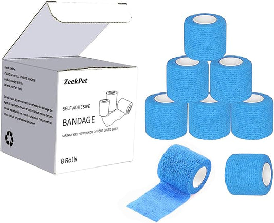 Self Adhesive Bandage Wrap-2 inches x 5 Yards(8 Pack) Self Adhering Bandage Wrap, Self Adherent Cohesive Wrap Bandages for Sports,for First Aid Tape,Sports Injuries (Light Blue)