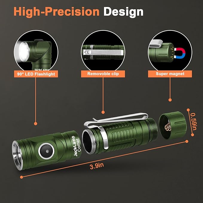90 Degree EDC Flashlight, 1200 High Lumens Magnetic Flashlight with Clip, 6 Modes Rechargeable Led Headlamp, Pocket Tactical Flashlight for Working, Camping(Battery Included)