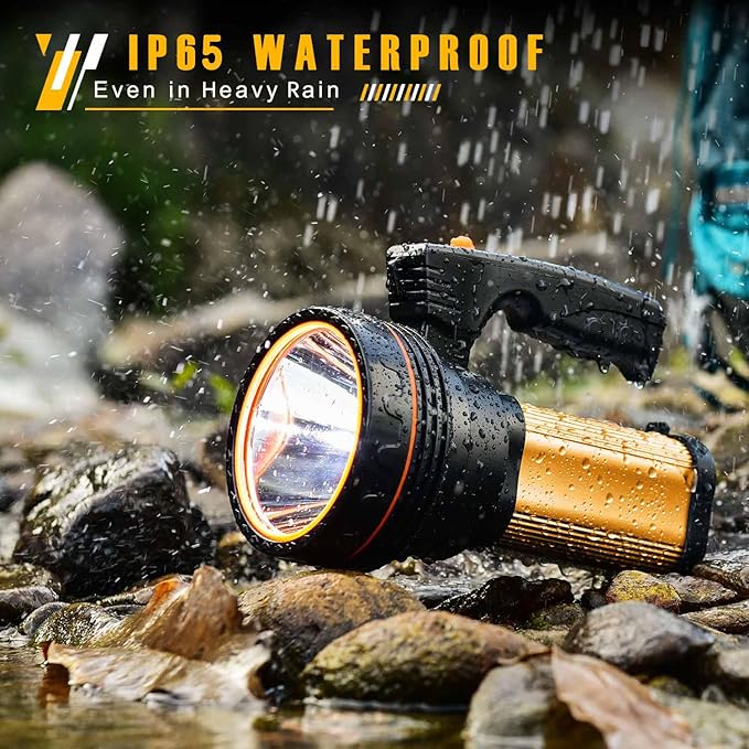 Flashlights High Lumens Rechargeable, 1000,000LM LED Rechargeable Flashlights, IP68 Waterproof Linterna Recargable, 10000mAh Long Lasting Flashlights for Home, Camping, Boat, Farm Use.(Gold)