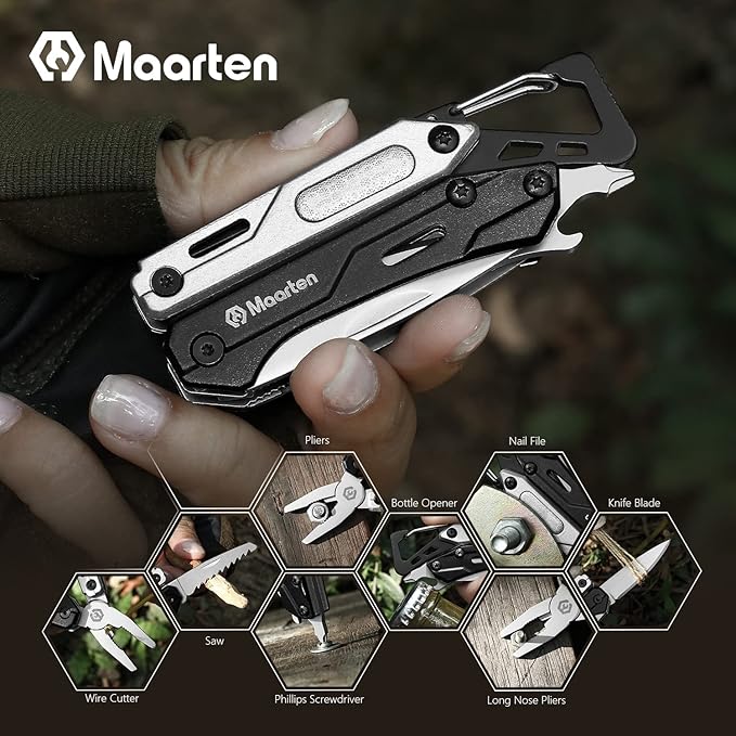 Maarten Multitool, 9-in-1 Stainless Steel Multi Tool Pocket Knife with Screwdriver, Self-locking Multitool Pliers, Survival, Bottle Opener, Camping, Hiking, Simple Repair