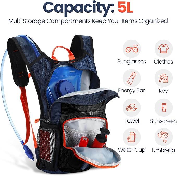 1 Pcs Kids Hydration Backpack with 1.5L Hydration Water Bladder Lightweight Water Backpack Hydration Pack
