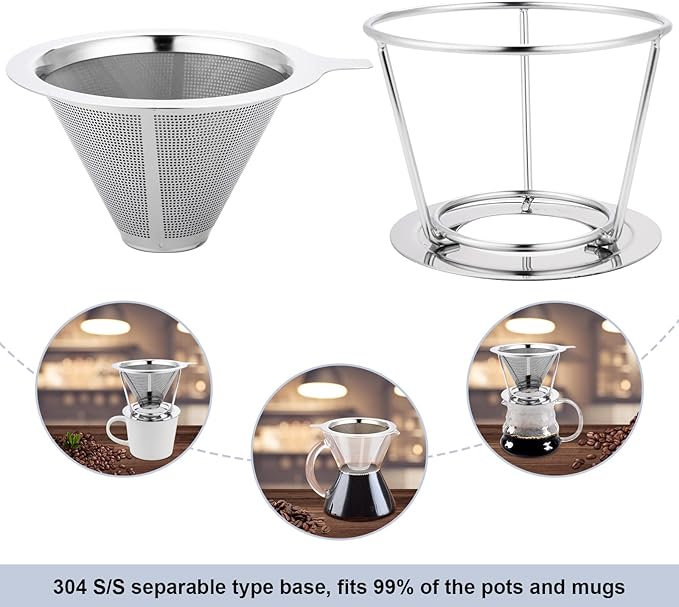 Pour Over Coffee Maker,Coffee Filter,Slow Drip Paperless Stainless Steel Cone Coffee Dripper(1 Cup)
