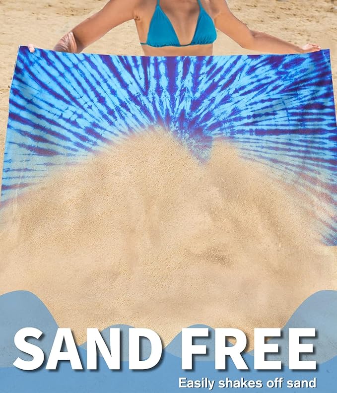 Microfiber Beach Towel – Blue Radial Quick Dry Lightweight Sand Free Oversized Large Towel Accessories Travel Must Have Swim Pool Yoga Camping Gear Summer Cruise Ship Essentials Cloud Compact Gift