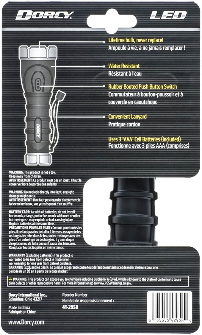 Dorcy 120-Lumen Weather Resistant LED Flashlight with Non-Slip Grip and Nylon Lanyard, Assorted Colors (41-2958) (Pack of 2)