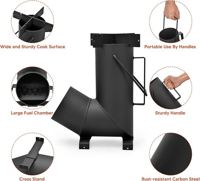 Stanbroil Camping Rocket Stove for Outdoor Cooking, Portable Wood Burning Stove for Backyard, Camp Cooking and Emergency Situations