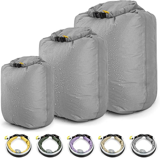 HIKEMAN Dry Bag Waterproof - Ultralight Dry Sack,Outdoor Roll Top Drybags,3-Pack Stuff Sack for Travel,Swimming,Rafting,Boating,Kayaking,Camping,Beach (Grey)