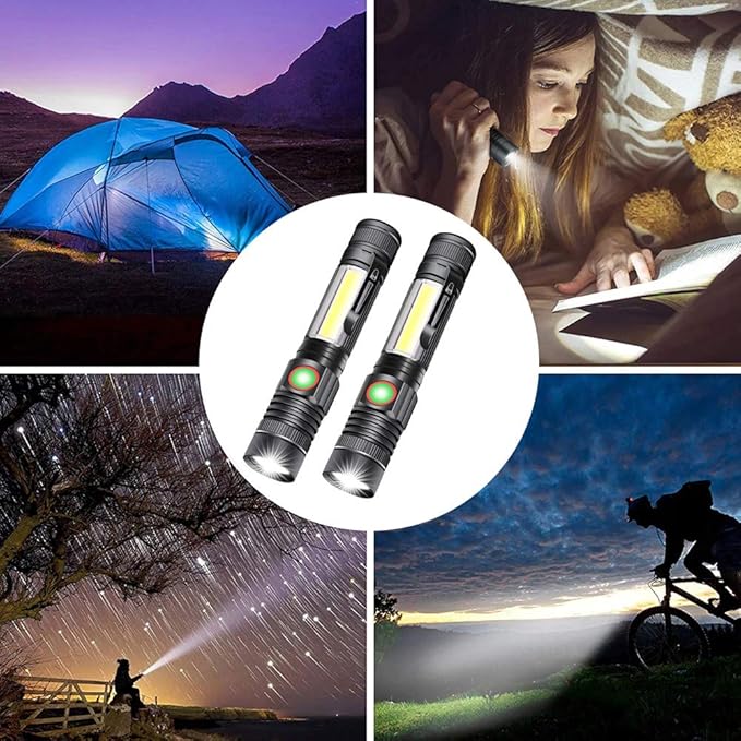 iToncs LED Rechargeable, 2000 Lumens Super Bright Magnetic Flashlight with COB Work Light, Waterproof, 4 Modes, Pocket Tactical Flashlights for Outdoor Camping Emergency 2 Packs