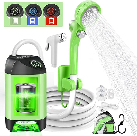 AUTOPkio Portable Camping Shower Pump - Camp Shower with Outdoor Showerhead Sprayer & Rechargeable 4500mAh Battery Pump for Camping, Travel, Hiking, Car Washing, Pet Bath(Green)