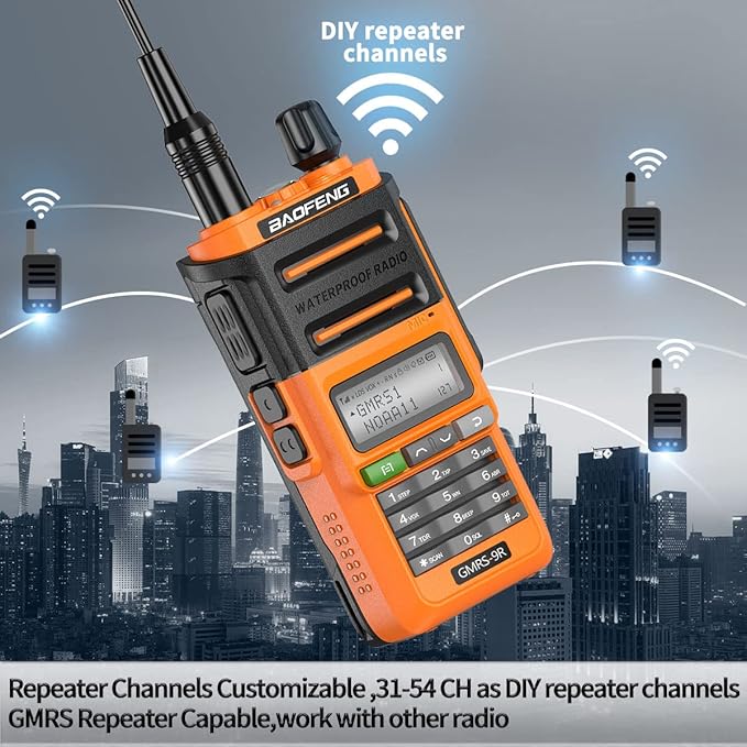Baofeng GMRS-9R GMRS Radio Waterproof IP67 5W Rechargeable Two Way Radio for Adults,NOAA Scanning&Receiving,GMRS Repeater Capable with Extra Tactical Antenna,2800mAh Battery,Speaker Mic Orange