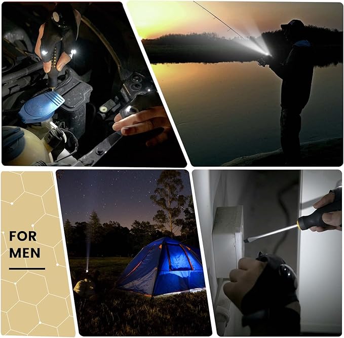 Gifts for Men LED Flashlight Gloves, Light Gloves for Fishing Camping Repairing, LED Gloves Unique Cool Gadget Tool