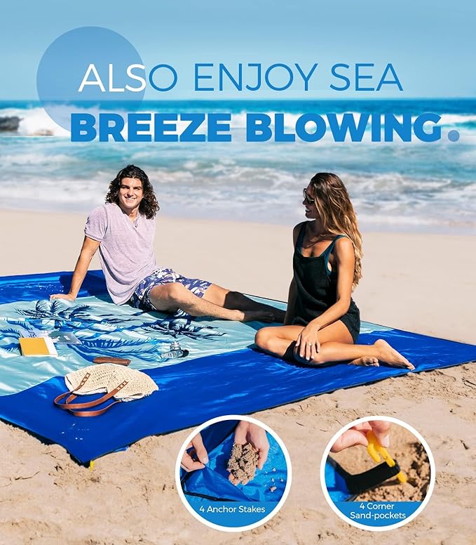 OCOOPA Beach Blanket Waterproof Sandproof, 10'X 9' Extra Large, Soft and Sturdy, Sand Free, Light Weight and Portable, Perfect for Travel Camping, Beach Vacation, Marine Life Series
