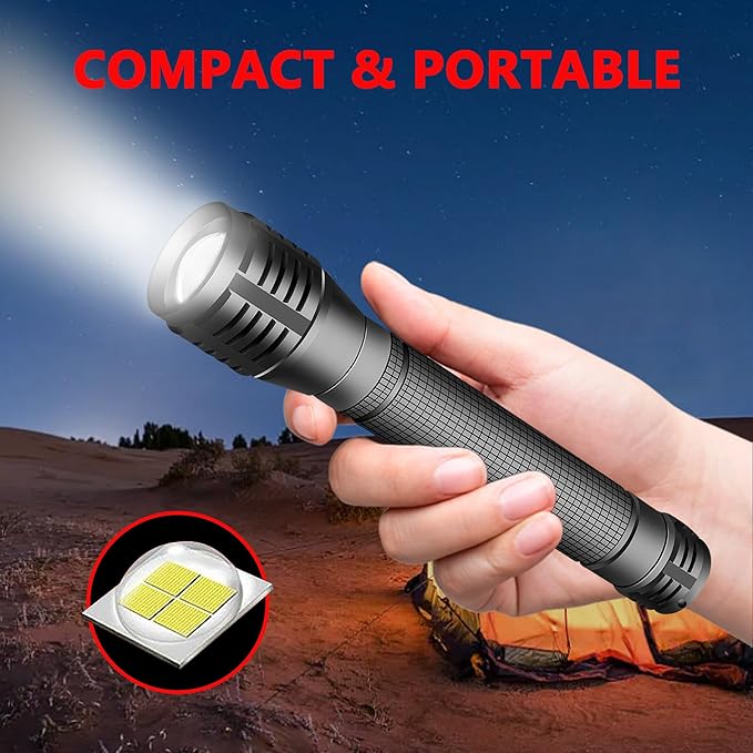 2000 Lumens LED Flashlight - AA Battery Powered, 3 Modes, Zoomable Focus, Water Resistant - Perfect for Camping, Hiking, Emergency (Battery not Included)