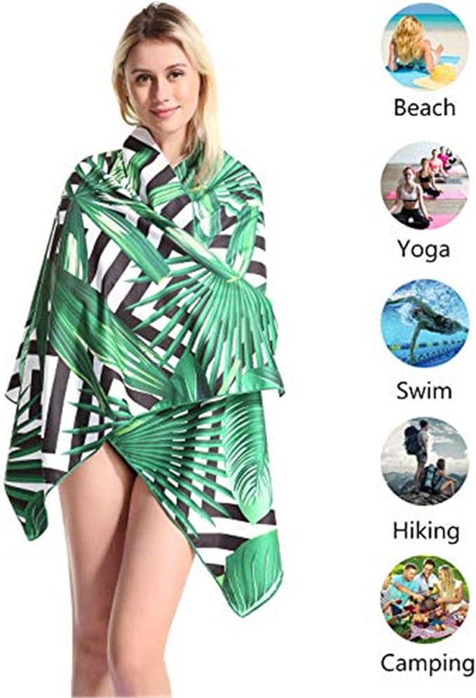 Genovega Tropical Microfiber Pool Sandproof Camping Towel Blanket - Quick Fast Dry Sand Free Proof Outdoor Travel Rack Swim Micro Fiber Thin Yoga Mat Personalized Girls Women Men Adults Hawaii Palm