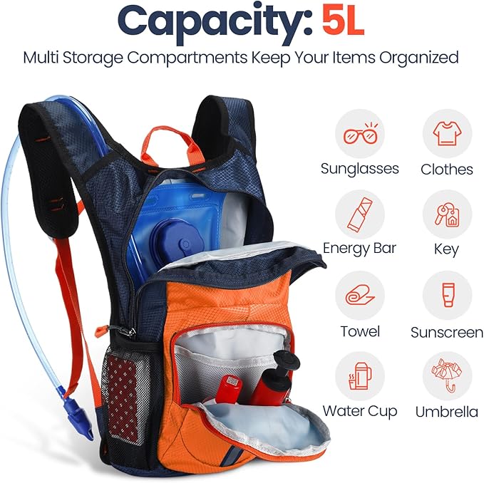 1 Pcs Kids Hydration Backpack with 1.5L Hydration Water Bladder Lightweight Water Backpack Hydration Pack