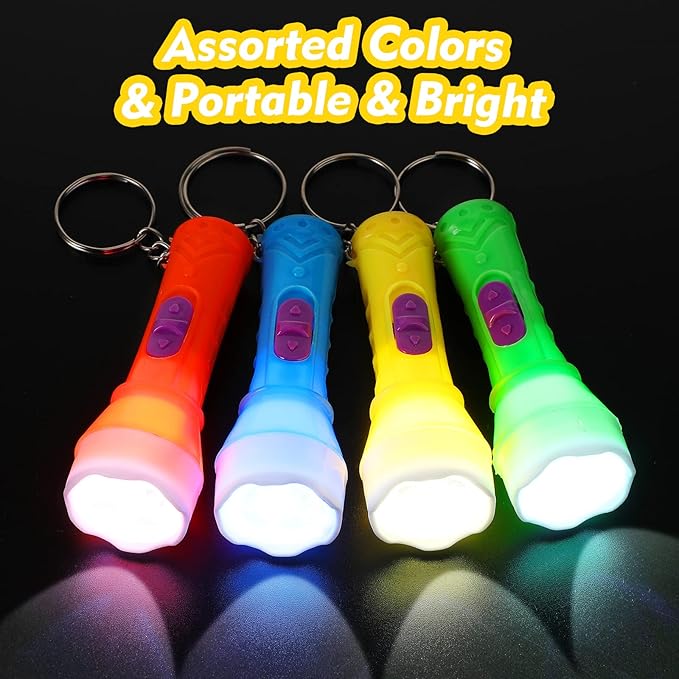 Mini Flashlight Keychain Assorted Colors Mini Toy Flashlight Small Party Flashlight Tiny LED Flashlight for Kids Adults Hiking Camping Party Favors Goody Bag Fillers Prizes, 4 Colors (48 Pcs)