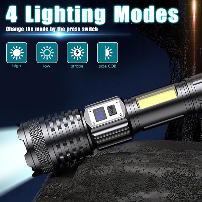 MODOAO LED Flashlights - High Lumens Camping Flashlights with COB Sidelight, Zoomable Beam - Powerful and Bright for Outdoor Use (1 Pack)