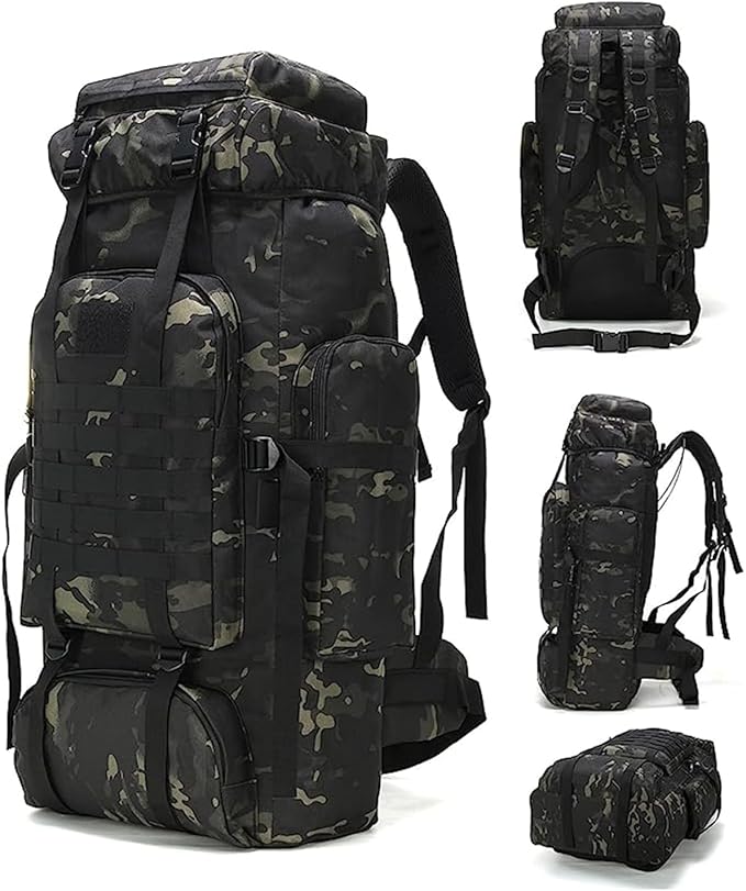 70L Camping Hiking Military Tactical Backpack Outdoor Water-Repellent Adjustable Sport Bags