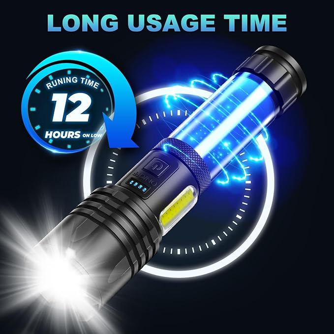 Rechargeable LED Flashlights High Lumens,990,000 Lumens Super Bright Flashlight,High Powerful Flash Light 7 Modes with COB Work Light,IPX7 Waterproof for Outdoor Emergency Camping Hiking