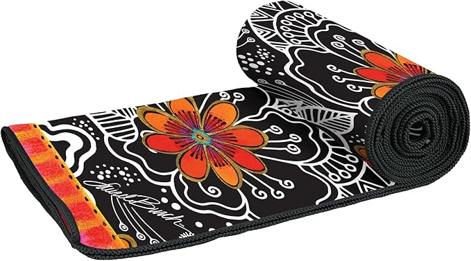 Laurel Burch Orange Blossoms Large Oversized Microfiber Beach Towel - 40x63 Inches, Sand-Free, Quick-Drying, Ultra-Soft, Ideal for Travel, Pool, and Yoga - Includes Matching Drawstring Travel Pouch