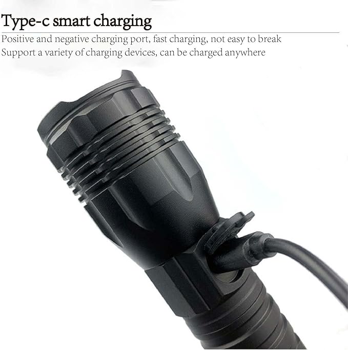 Ultra-Bright 10000 Lumen Rechargeable LED Flashlight - Zoomable, Water-Resistant, and Adjustable Brightness - Versatile Emergency Torch with 4 Modes for Outdoor Activities - Ideal for Camping, Hiking