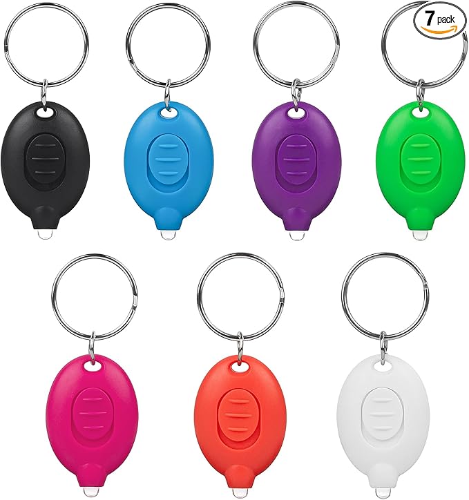 7 Pcs LED Keychain Flashlight Mini Keychain Light Ultra Bright Tiny Flashlight Small Portable Light Battery Powered with Key Ring for Outdoor Activities And Emergency Lightning, 7 Colors of Shells