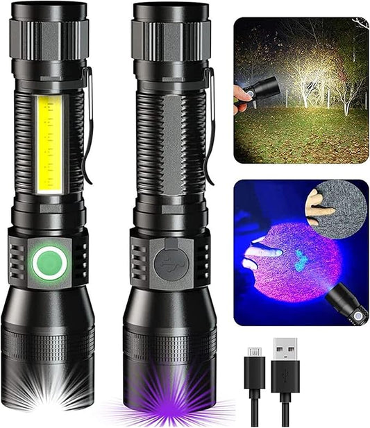 Blacklight flashlights, 3 in-1 Rechargeable Flashlights, UV Light Magnetic LED Flashlight High Lumens, 7 Mode Emergencies Camping flashlight, Tactical Waterproof Flash Light for Pet Urine Detection