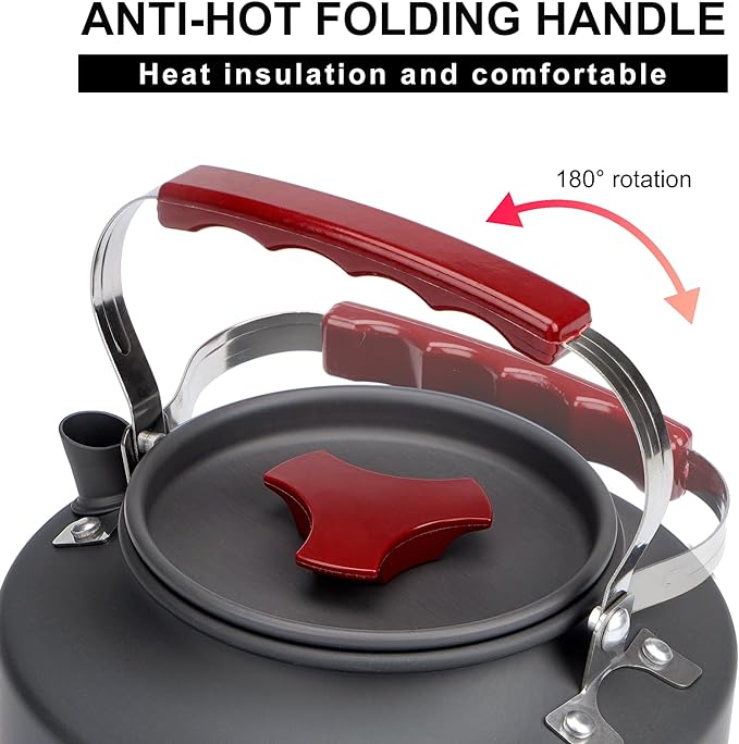 Alocs 1L Kettle Teapot, Portable Camping Coffee Pot, Hard-Anodized Aluminum Camping Kettle, Compact Tea Kettle for Stove Top, Outdoor, Hiking, Camping, Picnic and Traveling.