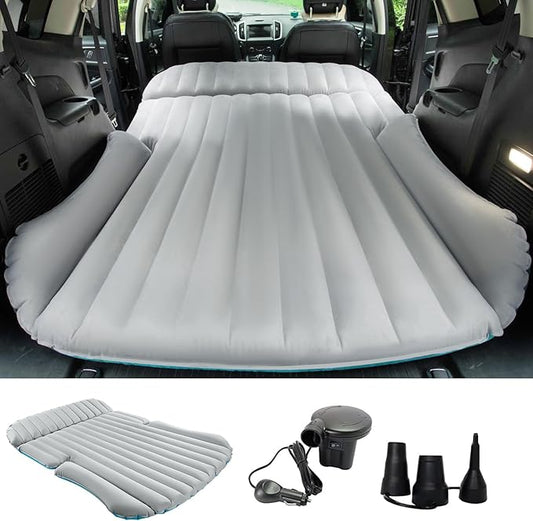 KMZ SUV Air Mattress Double-Sided Car Mattress Camping Bed Inflatable Bed with Electric Pump for SUV Trunk and Rear Seat - Gray and Blue (Without Pillows)