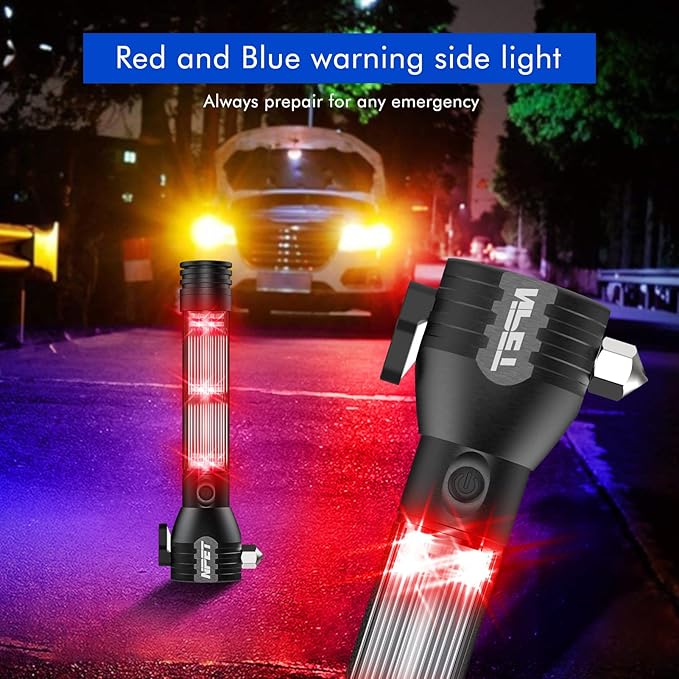 NPET T09 Solar Flashlight Car Flashlight 268 Lumens LED COB Light USB Rechargeable Tactical Multi-Function Torch Tool with Window Breaker Seat Belt Cutter Compass