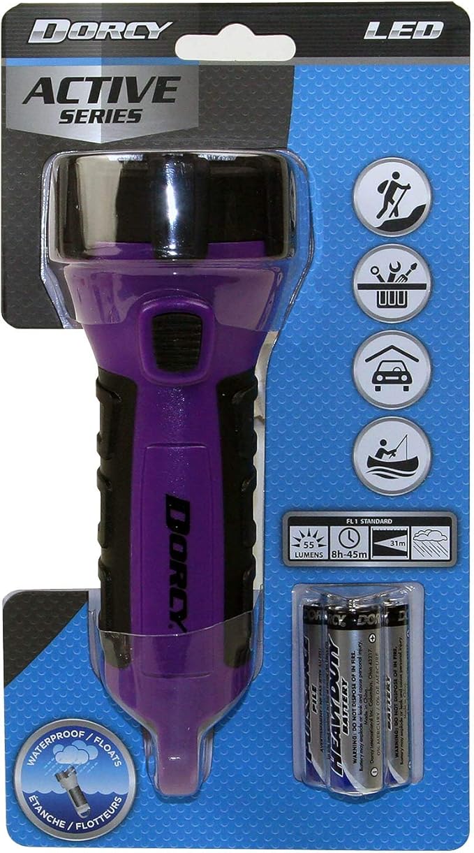 Dorcy 55 Lumen Floating Water Resistant LED Flashlight Bundle with Carabineer Clip, Purple (41-2508) and Pink (41-2509)