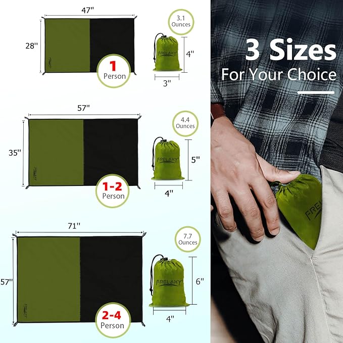 Frelaxy Pocket Picnic Blanket, Waterproof Beach Blanket, Compact Camping Blanket, Lightweight Outdoor Blanket for Beach Festival Camp Picnic Hiking Travel (Army Green, 57'' x 71'')