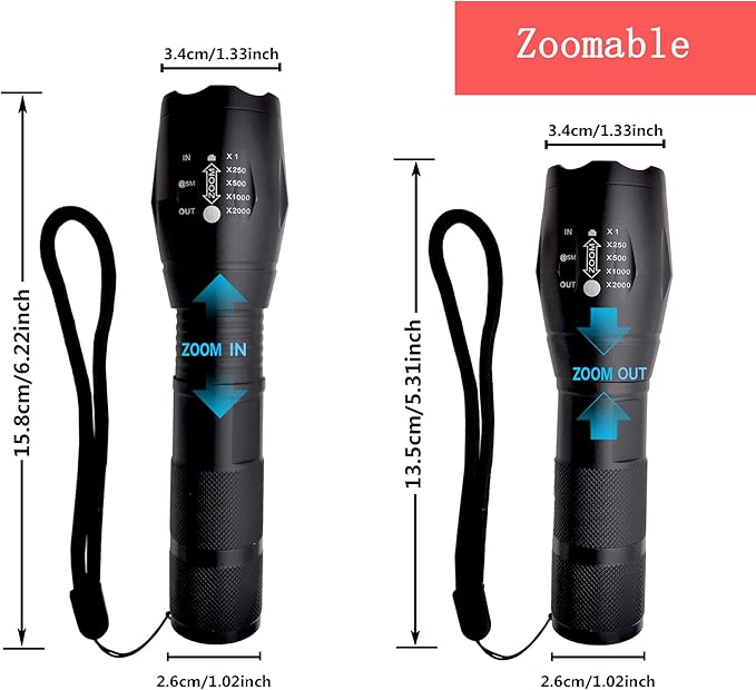 Tactical LED Flashlight Military Grade 5 Modes Zoomable Waterproof Flashlight for Emergency and Outdoor Use, Camping, Hiking, 4 Pack