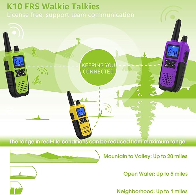 4 Rechargeable Walkie Talkies for Adults Long Range - Long Distance 2 Way Radios Walkie Talkies 4 Pack Work Walkie Talkies with Earpiece and Mic Set Headsets USB Charger Battery NOAA Weather Radio